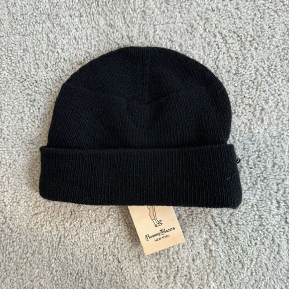 Rowing Blazers Black Stretch Knit Multicolor Logo Unisex Wool Beanie Hat OS NEW - Picture 3 of 7
